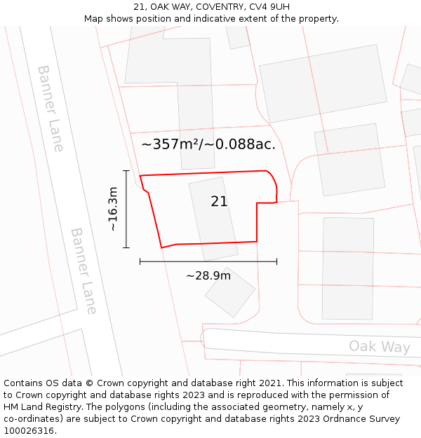 21, OAK WAY, COVENTRY, CV4 9UH: Plot and title map