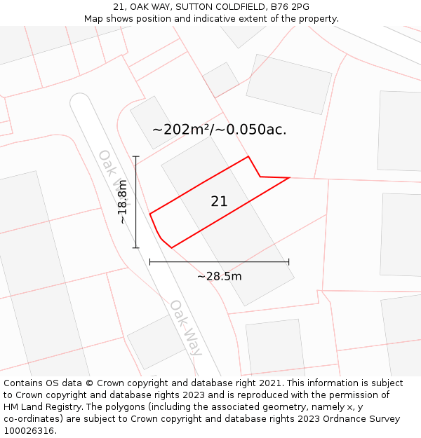 21, OAK WAY, SUTTON COLDFIELD, B76 2PG: Plot and title map