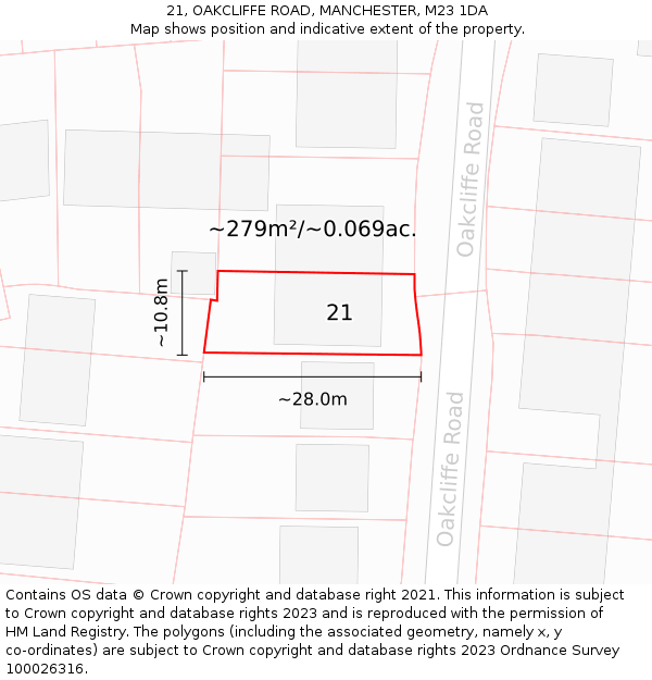 21, OAKCLIFFE ROAD, MANCHESTER, M23 1DA: Plot and title map