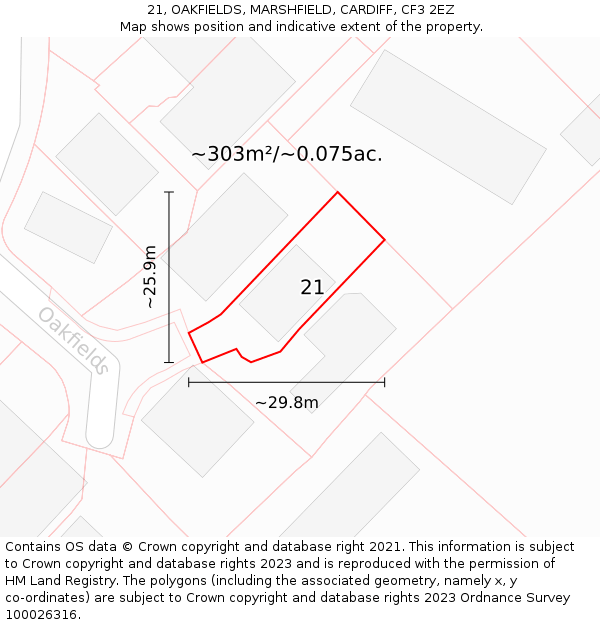 21, OAKFIELDS, MARSHFIELD, CARDIFF, CF3 2EZ: Plot and title map