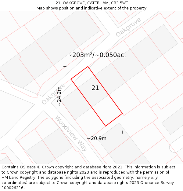 21, OAKGROVE, CATERHAM, CR3 5WE: Plot and title map
