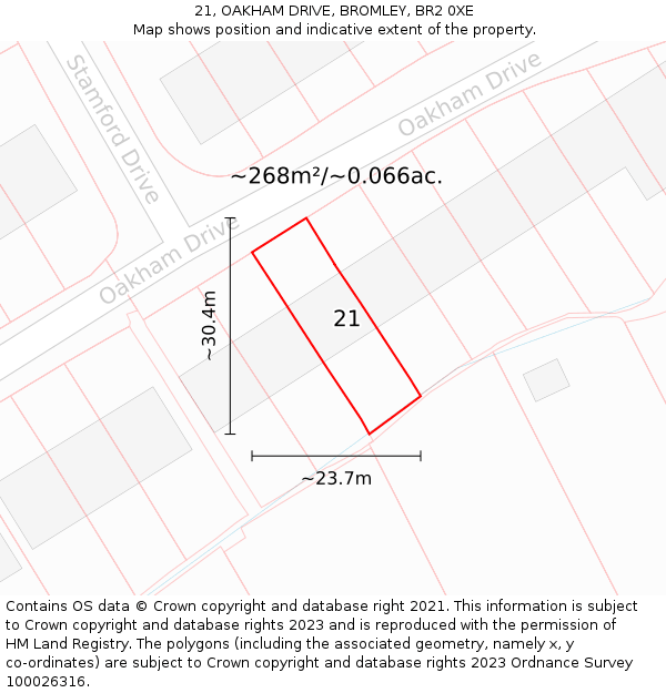 21, OAKHAM DRIVE, BROMLEY, BR2 0XE: Plot and title map