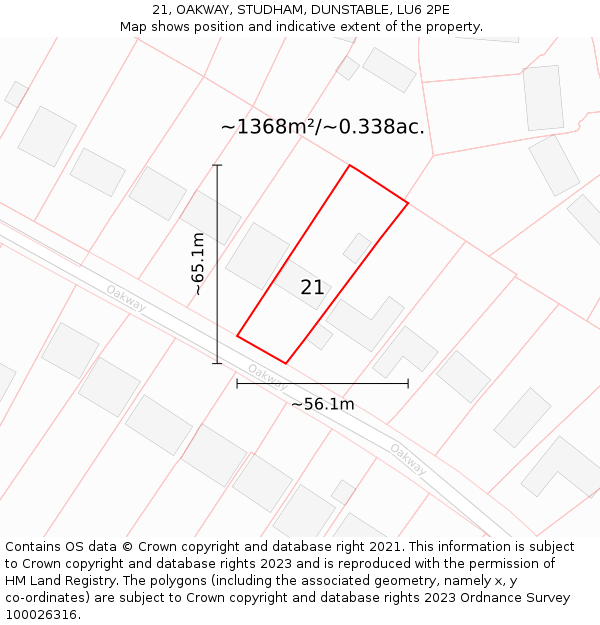 21, OAKWAY, STUDHAM, DUNSTABLE, LU6 2PE: Plot and title map