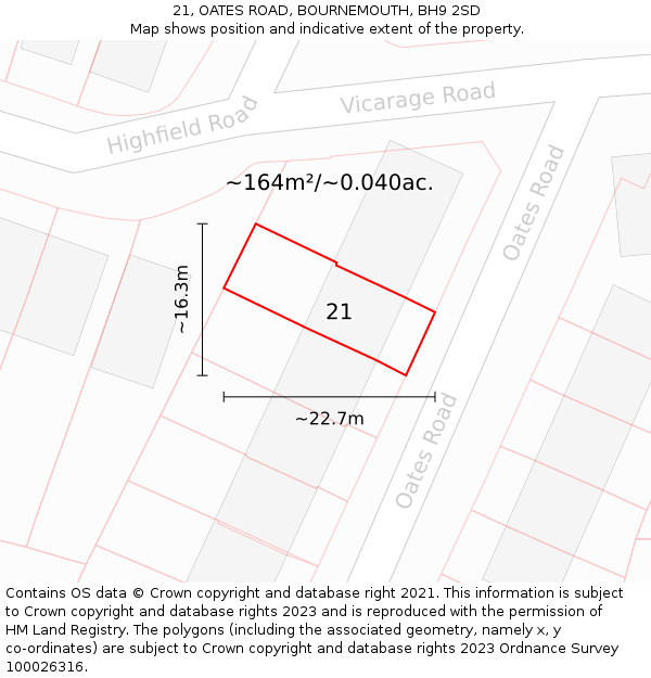21, OATES ROAD, BOURNEMOUTH, BH9 2SD: Plot and title map
