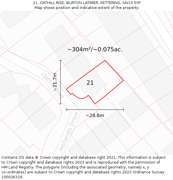 21, OATHILL RISE, BURTON LATIMER, KETTERING, NN15 5YP: Plot and title map
