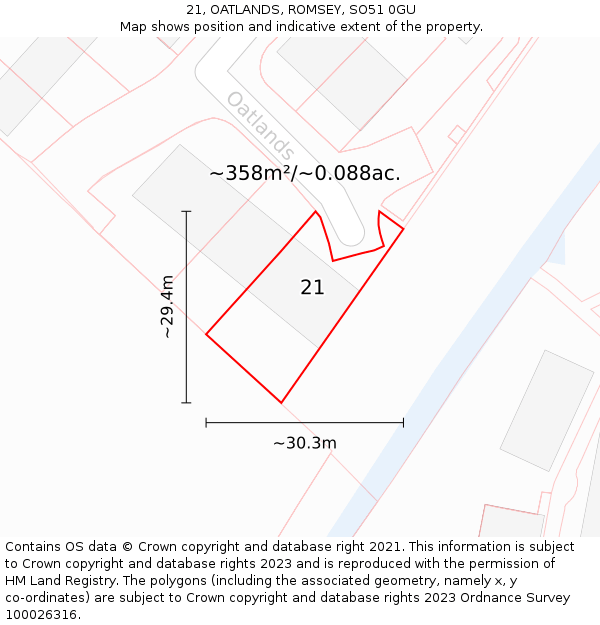 21, OATLANDS, ROMSEY, SO51 0GU: Plot and title map