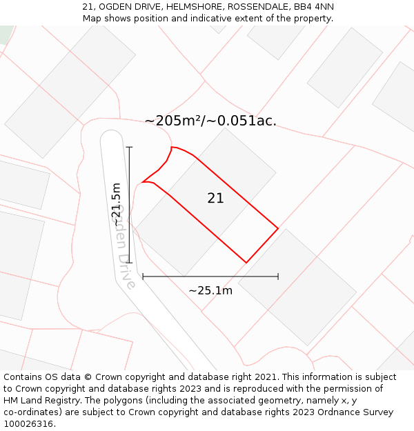 21, OGDEN DRIVE, HELMSHORE, ROSSENDALE, BB4 4NN: Plot and title map