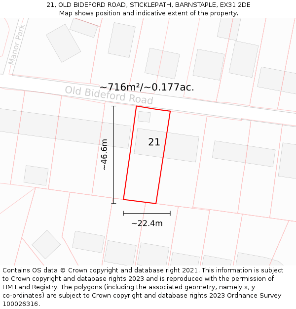 21, OLD BIDEFORD ROAD, STICKLEPATH, BARNSTAPLE, EX31 2DE: Plot and title map