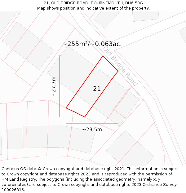 21, OLD BRIDGE ROAD, BOURNEMOUTH, BH6 5RG: Plot and title map