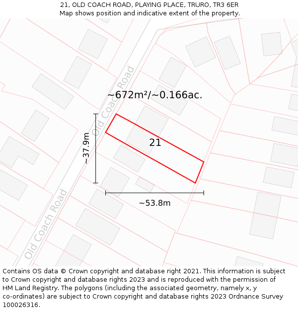 21, OLD COACH ROAD, PLAYING PLACE, TRURO, TR3 6ER: Plot and title map