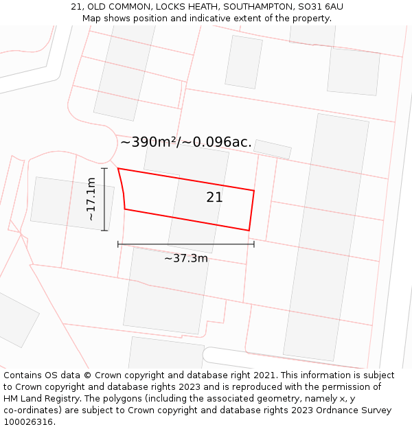 21, OLD COMMON, LOCKS HEATH, SOUTHAMPTON, SO31 6AU: Plot and title map