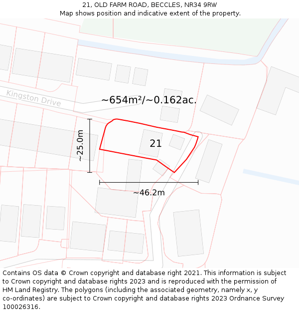 21, OLD FARM ROAD, BECCLES, NR34 9RW: Plot and title map