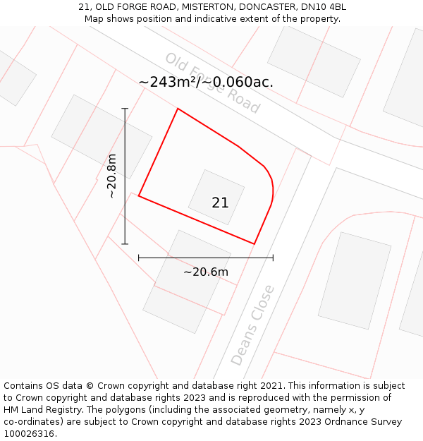 21, OLD FORGE ROAD, MISTERTON, DONCASTER, DN10 4BL: Plot and title map