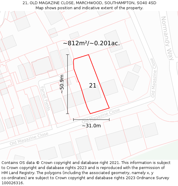21, OLD MAGAZINE CLOSE, MARCHWOOD, SOUTHAMPTON, SO40 4SD: Plot and title map
