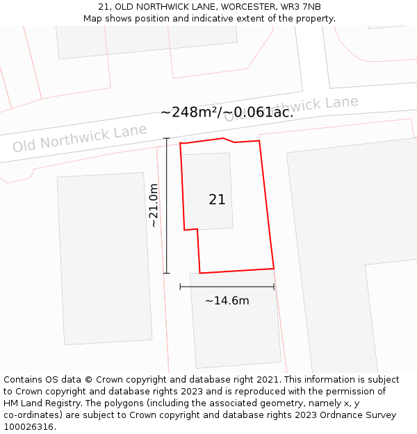21, OLD NORTHWICK LANE, WORCESTER, WR3 7NB: Plot and title map