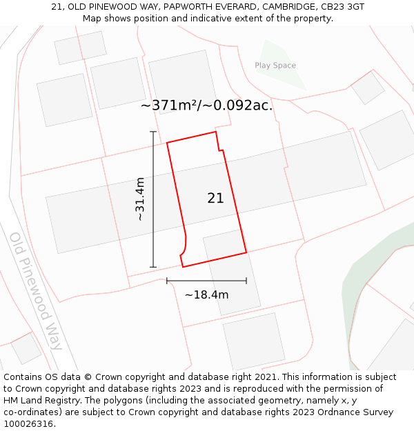 21, OLD PINEWOOD WAY, PAPWORTH EVERARD, CAMBRIDGE, CB23 3GT: Plot and title map