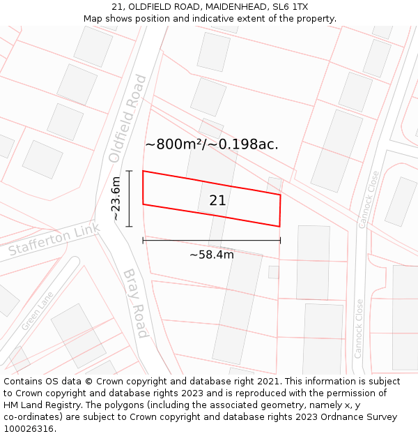 21, OLDFIELD ROAD, MAIDENHEAD, SL6 1TX: Plot and title map