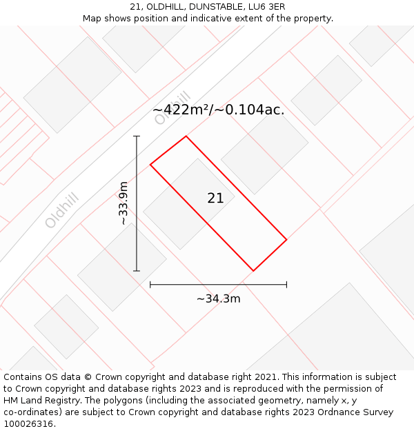 21, OLDHILL, DUNSTABLE, LU6 3ER: Plot and title map
