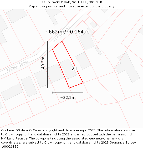 21, OLDWAY DRIVE, SOLIHULL, B91 3HP: Plot and title map