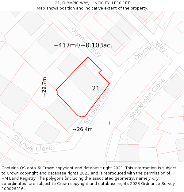 21, OLYMPIC WAY, HINCKLEY, LE10 1ET: Plot and title map