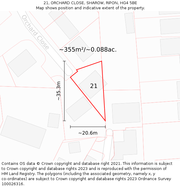 21, ORCHARD CLOSE, SHAROW, RIPON, HG4 5BE: Plot and title map