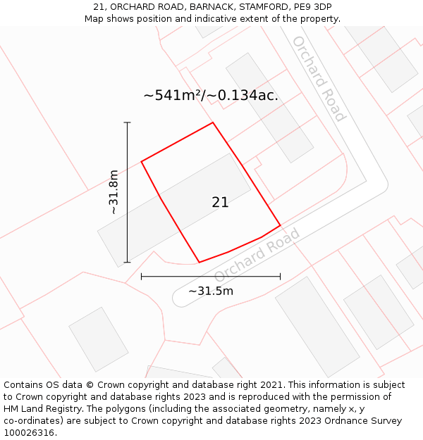 21, ORCHARD ROAD, BARNACK, STAMFORD, PE9 3DP: Plot and title map