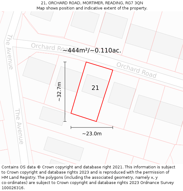 21, ORCHARD ROAD, MORTIMER, READING, RG7 3QN: Plot and title map