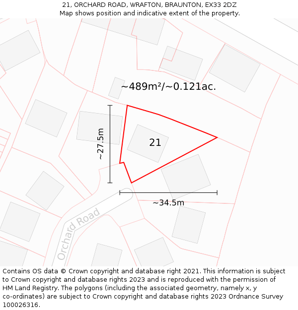 21, ORCHARD ROAD, WRAFTON, BRAUNTON, EX33 2DZ: Plot and title map
