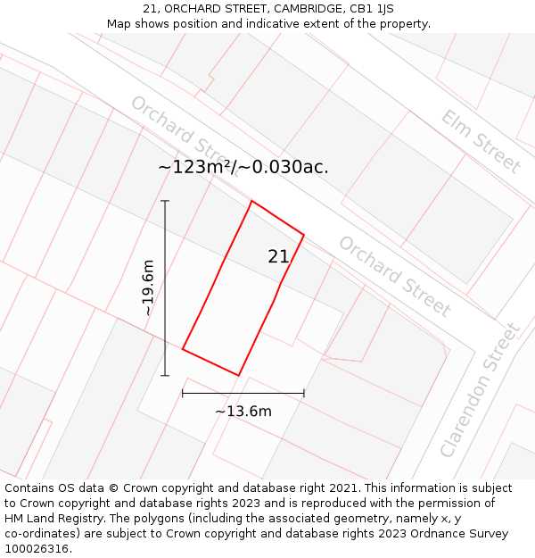 21, ORCHARD STREET, CAMBRIDGE, CB1 1JS: Plot and title map