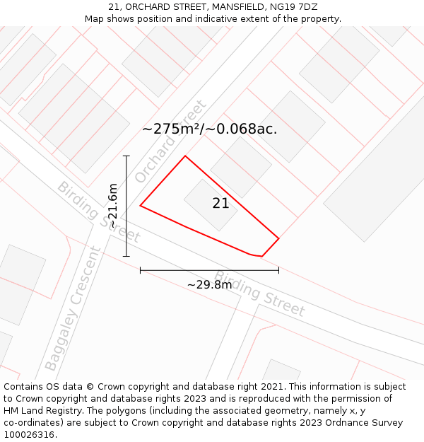 21, ORCHARD STREET, MANSFIELD, NG19 7DZ: Plot and title map