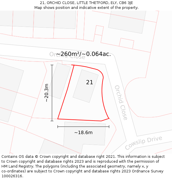 21, ORCHID CLOSE, LITTLE THETFORD, ELY, CB6 3JE: Plot and title map