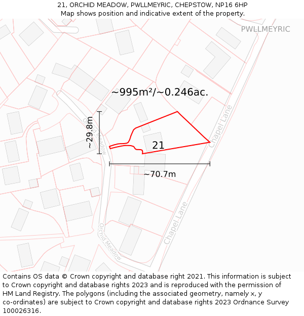 21, ORCHID MEADOW, PWLLMEYRIC, CHEPSTOW, NP16 6HP: Plot and title map