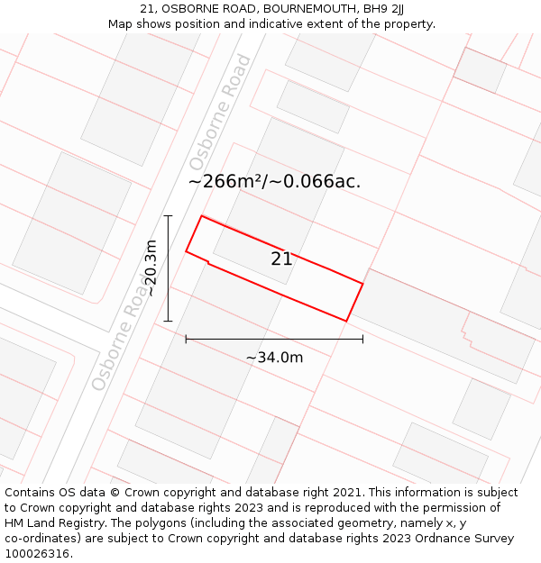 21, OSBORNE ROAD, BOURNEMOUTH, BH9 2JJ: Plot and title map
