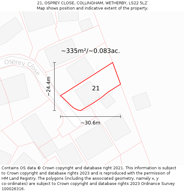 21, OSPREY CLOSE, COLLINGHAM, WETHERBY, LS22 5LZ: Plot and title map