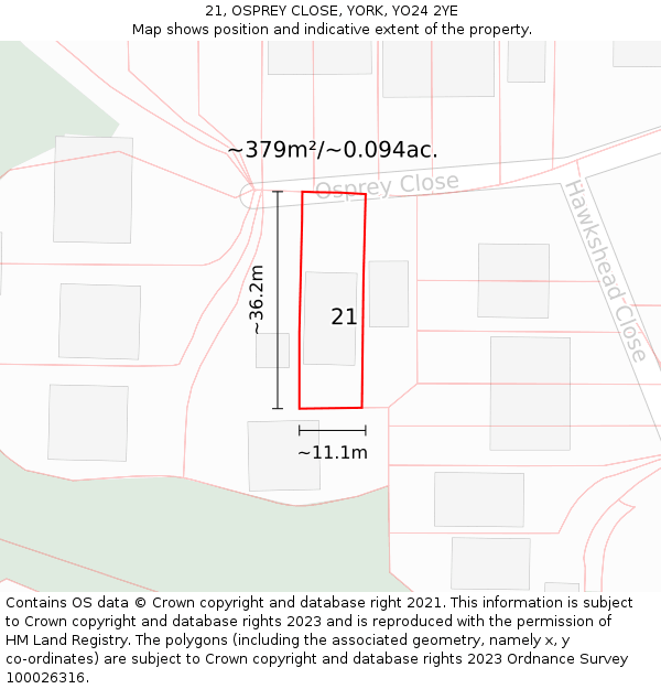 21, OSPREY CLOSE, YORK, YO24 2YE: Plot and title map