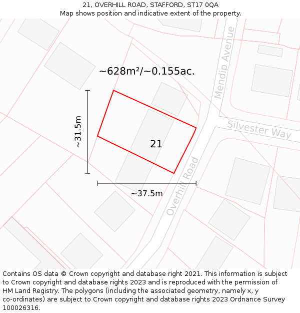 21, OVERHILL ROAD, STAFFORD, ST17 0QA: Plot and title map
