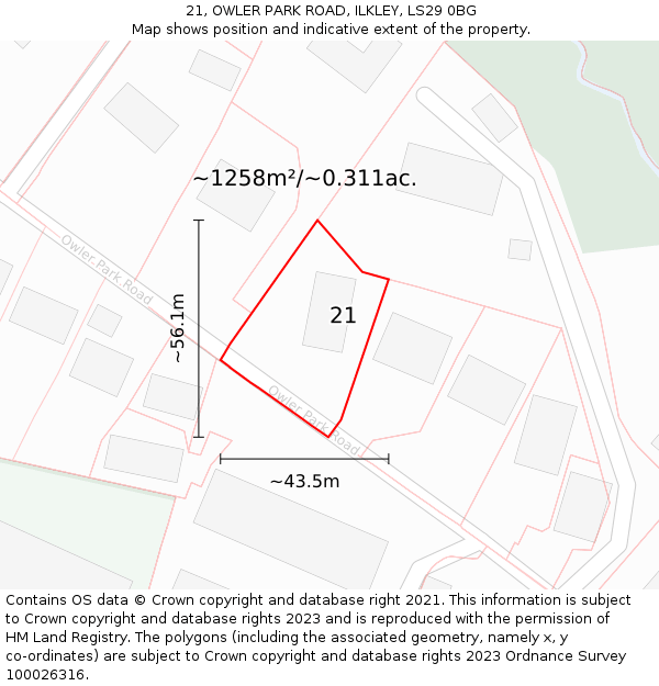 21, OWLER PARK ROAD, ILKLEY, LS29 0BG: Plot and title map