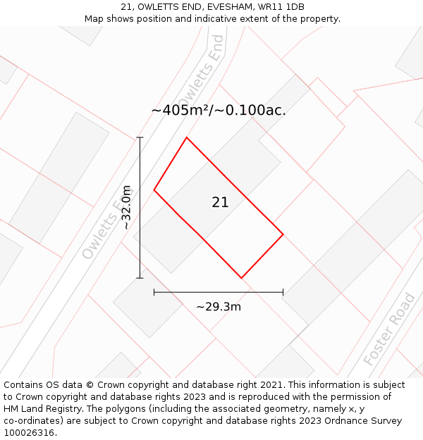 21, OWLETTS END, EVESHAM, WR11 1DB: Plot and title map