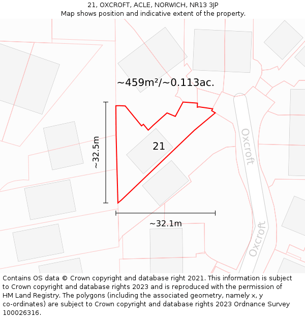 21, OXCROFT, ACLE, NORWICH, NR13 3JP: Plot and title map