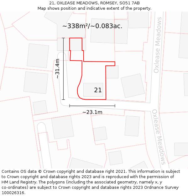 21, OXLEASE MEADOWS, ROMSEY, SO51 7AB: Plot and title map
