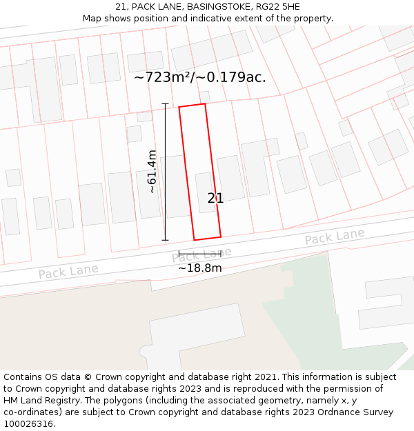 21, PACK LANE, BASINGSTOKE, RG22 5HE: Plot and title map