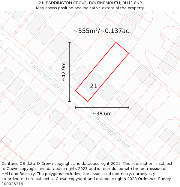 21, PADDINGTON GROVE, BOURNEMOUTH, BH11 8NP: Plot and title map