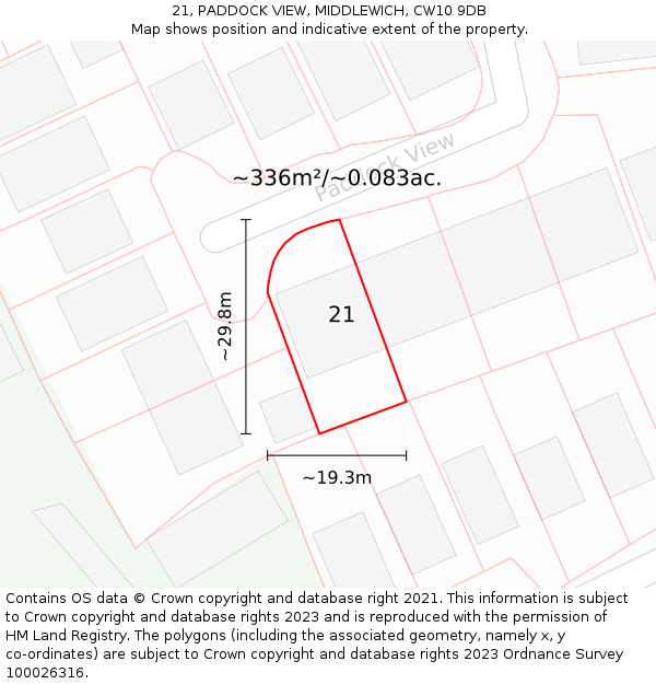 21, PADDOCK VIEW, MIDDLEWICH, CW10 9DB: Plot and title map