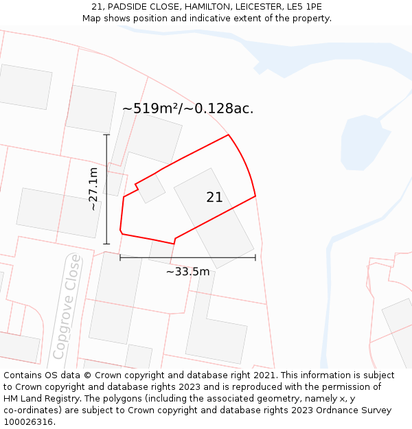21, PADSIDE CLOSE, HAMILTON, LEICESTER, LE5 1PE: Plot and title map