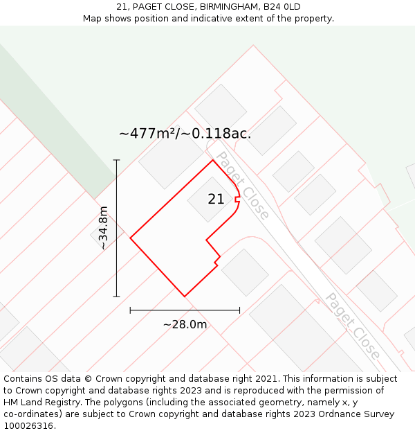 21, PAGET CLOSE, BIRMINGHAM, B24 0LD: Plot and title map