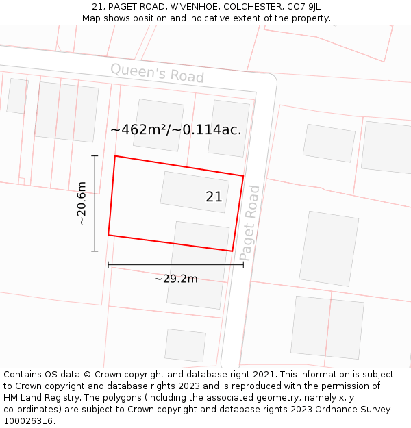 21, PAGET ROAD, WIVENHOE, COLCHESTER, CO7 9JL: Plot and title map