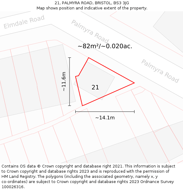 21, PALMYRA ROAD, BRISTOL, BS3 3JG: Plot and title map
