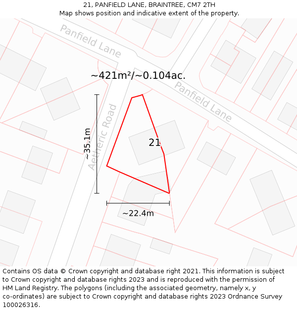 21, PANFIELD LANE, BRAINTREE, CM7 2TH: Plot and title map
