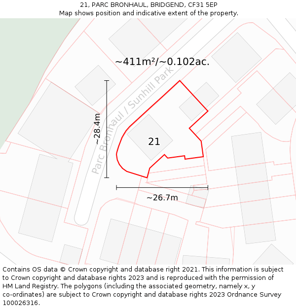 21, PARC BRONHAUL, BRIDGEND, CF31 5EP: Plot and title map