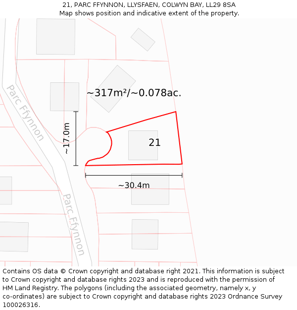 21, PARC FFYNNON, LLYSFAEN, COLWYN BAY, LL29 8SA: Plot and title map
